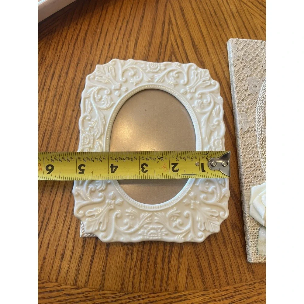Victorian Shabby Romantic Photo Picture Frame Set Burlap Lace Lenox Porcelain